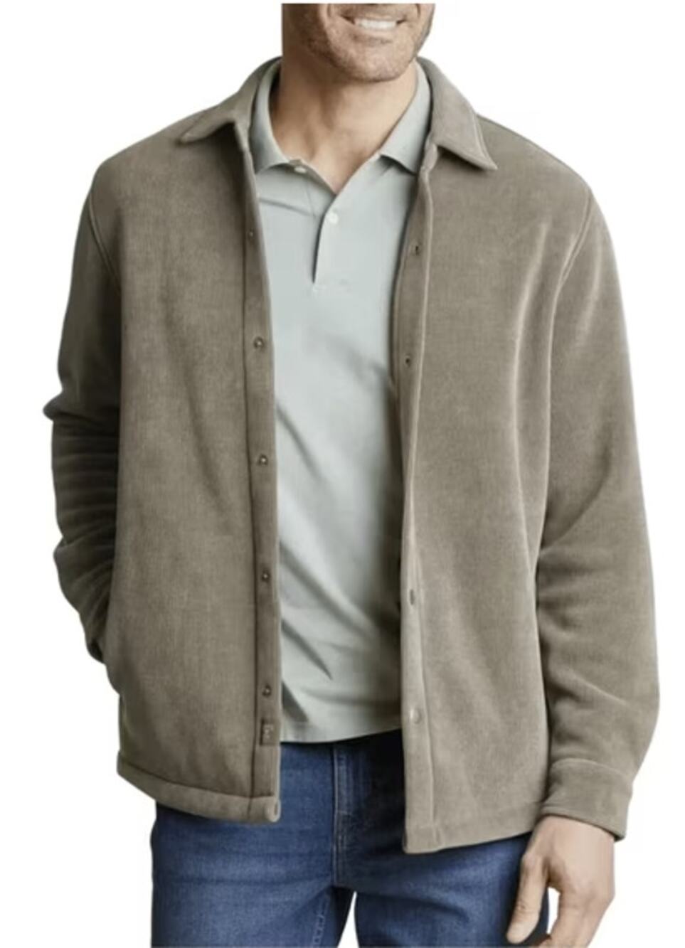 Copper & Oak Men's M Light Brown Snap Front Stretch Fleece Shirt Jacket HR12-6